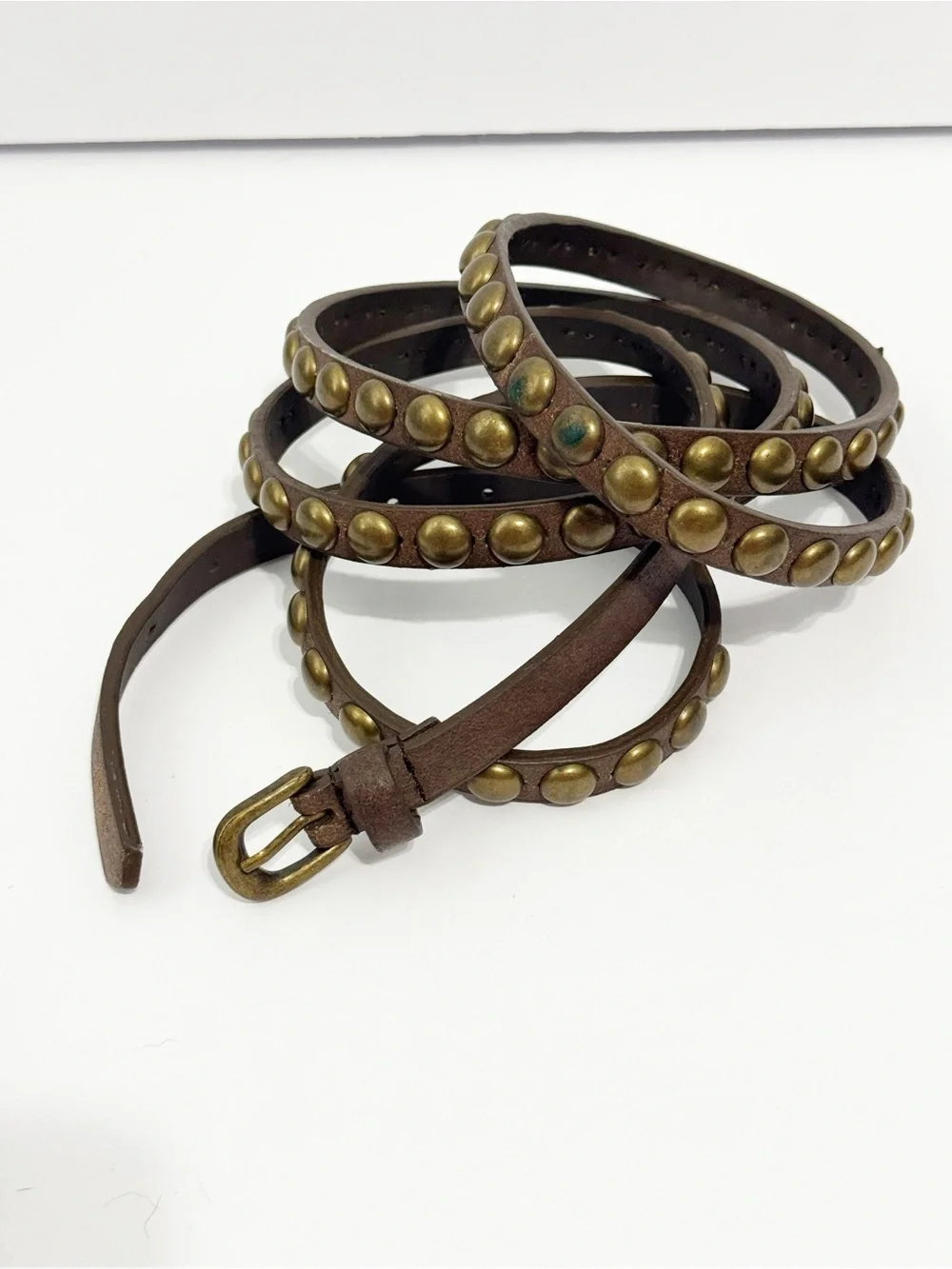 Brown Studded Leather Wrap Belt med/large 77”